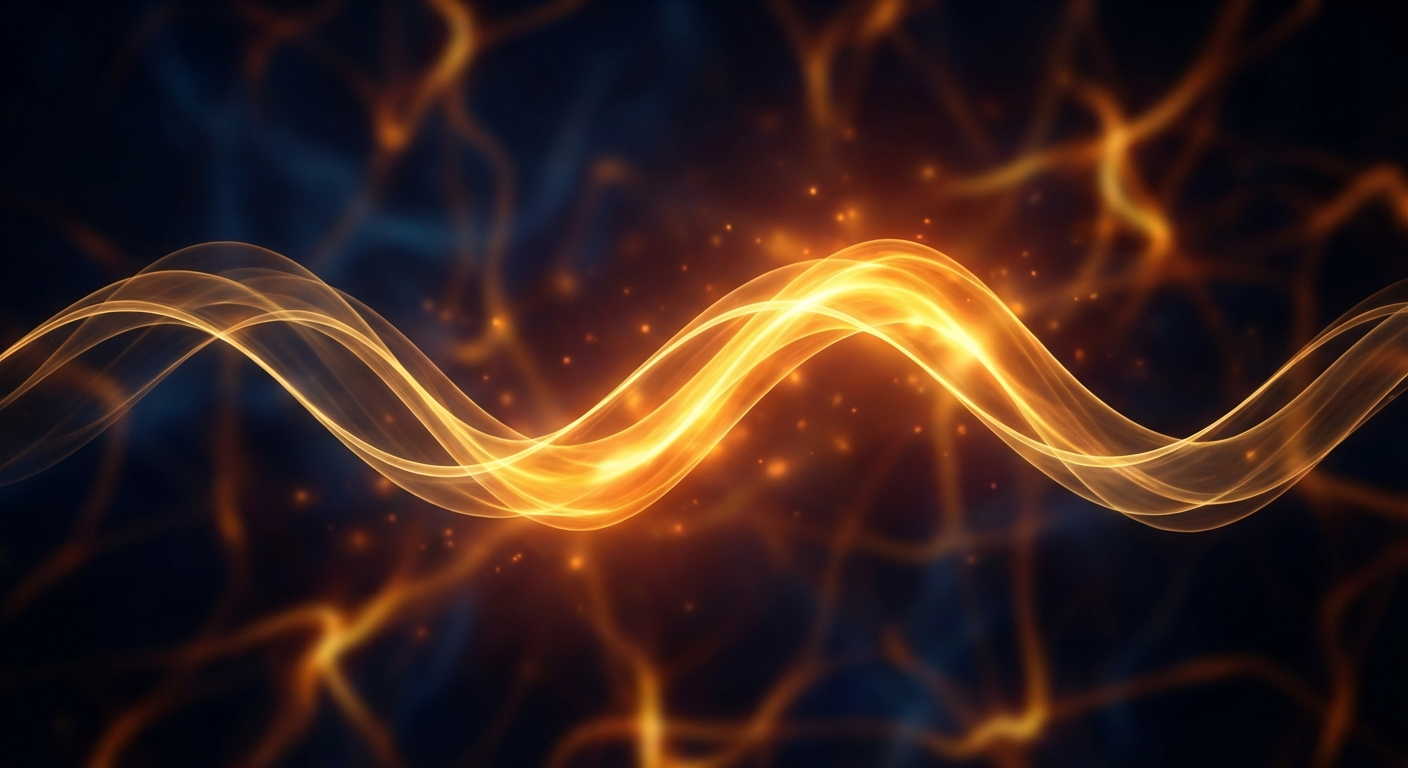 Two golden waveforms merging into constructive interference